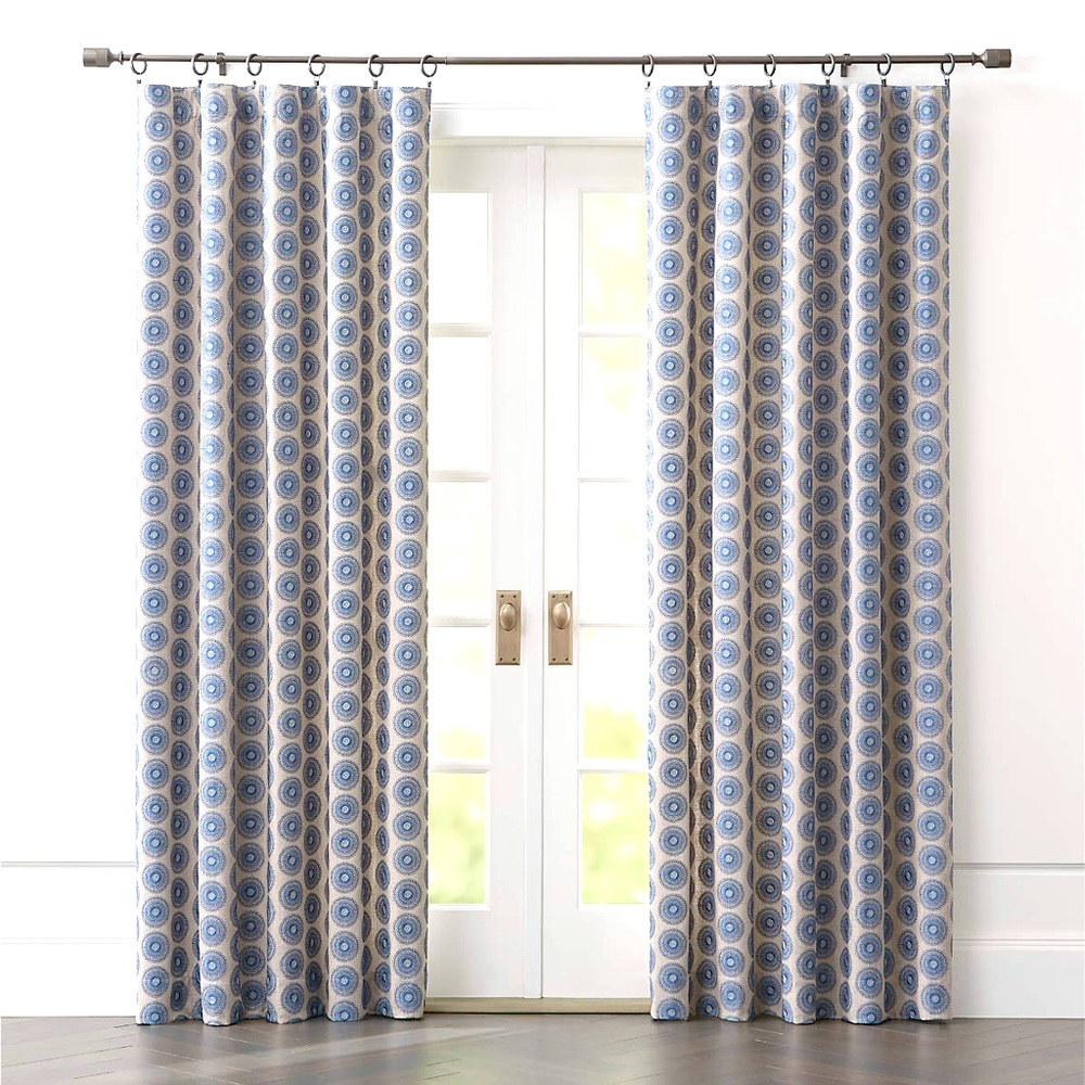 Crate & Barrel Aubrey Blue Embroidered Curtain Panel 50"x84"